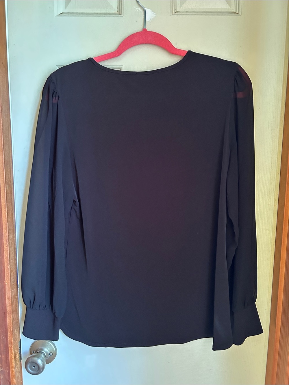 Calvin Klein Black Long-Sleeve Sheer-Sleeve Blouse - Picture 4 of 4